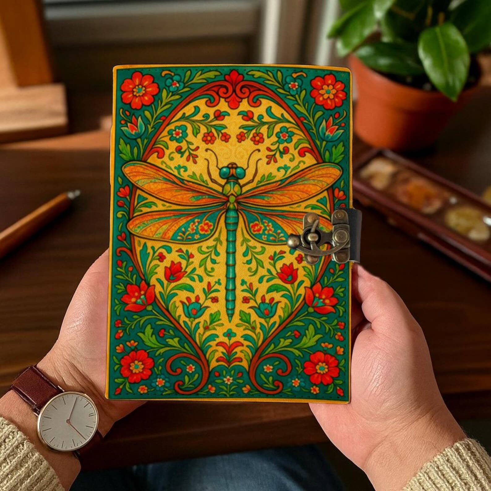 Bright Dragonfly Leather Journal
