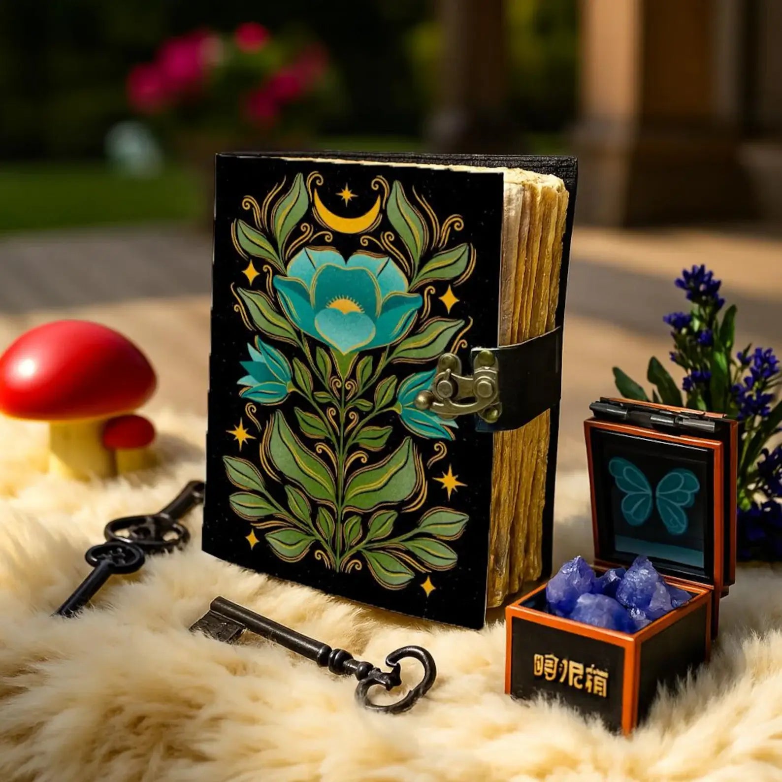 Blue Flower Moon  Leather Journal