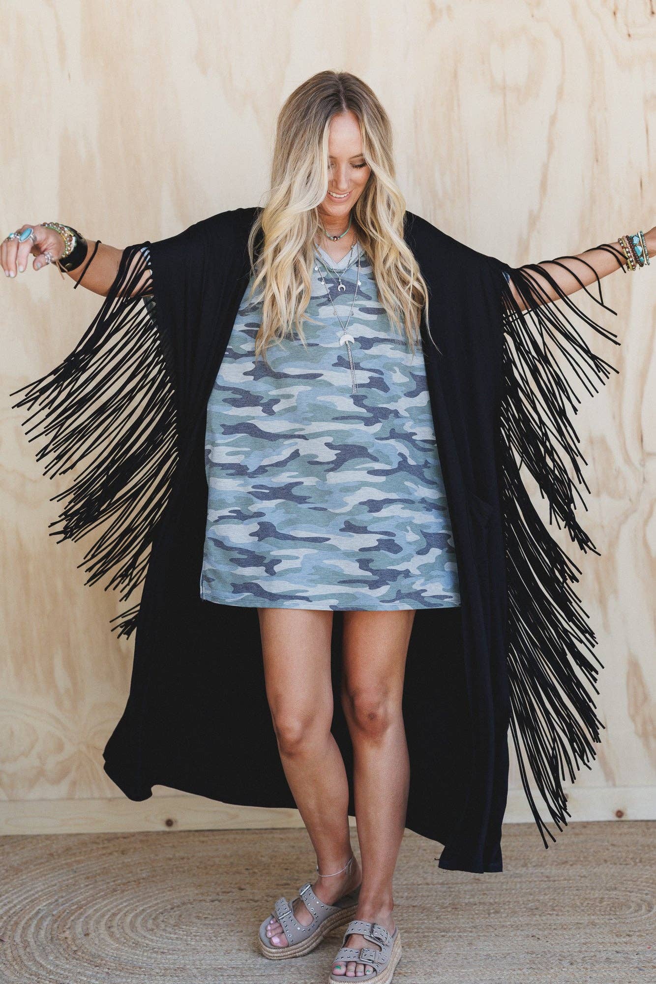 Western Showstopper Duster Kimono - Black: Black / M