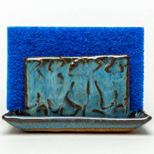 Load image into Gallery viewer, Ginkgo Patterned Handmade Blue Ceramic Sponge Holder
