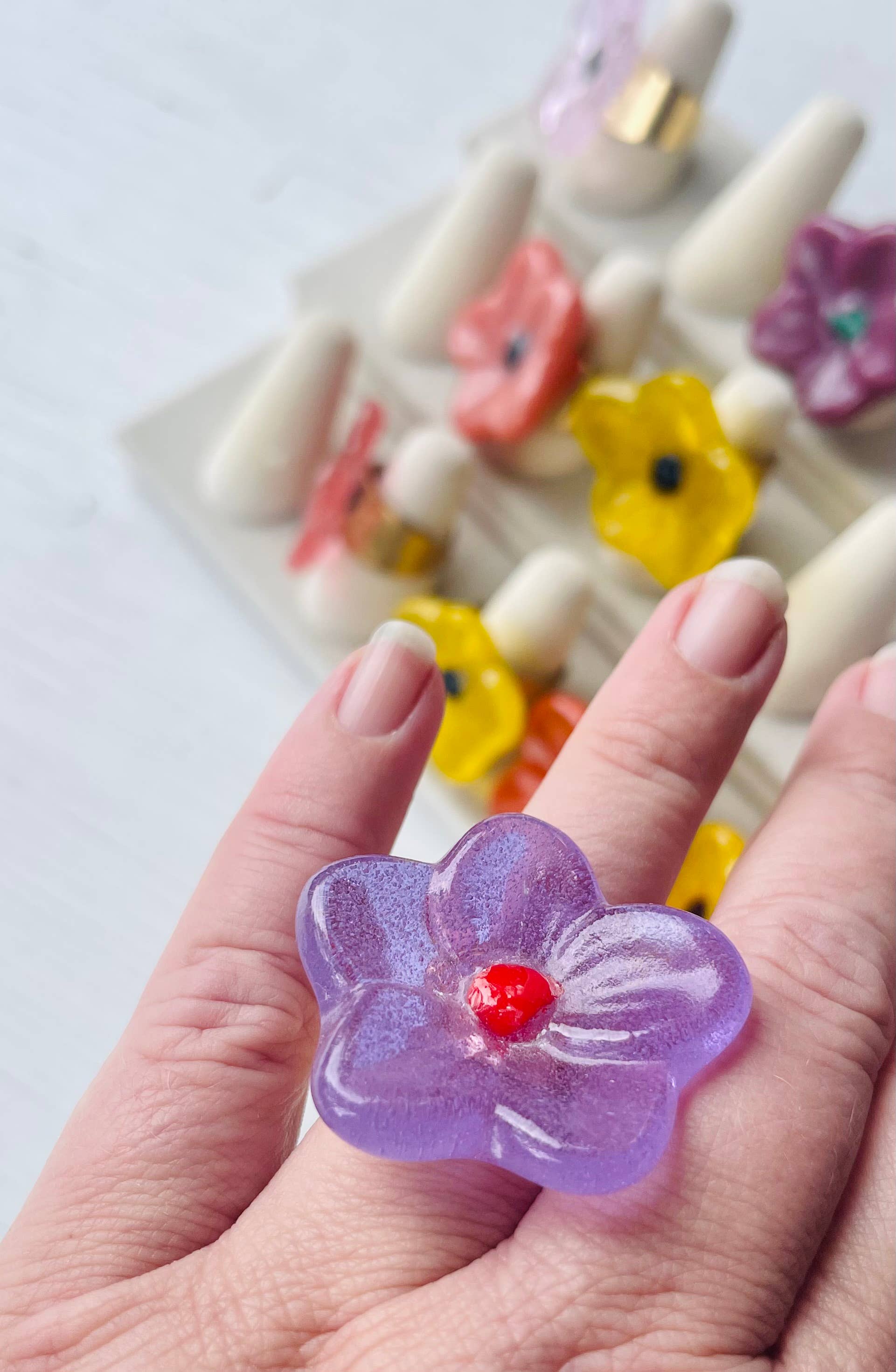 Set of 12 - Adjustable Wildflower Rings - Statement Jewelry