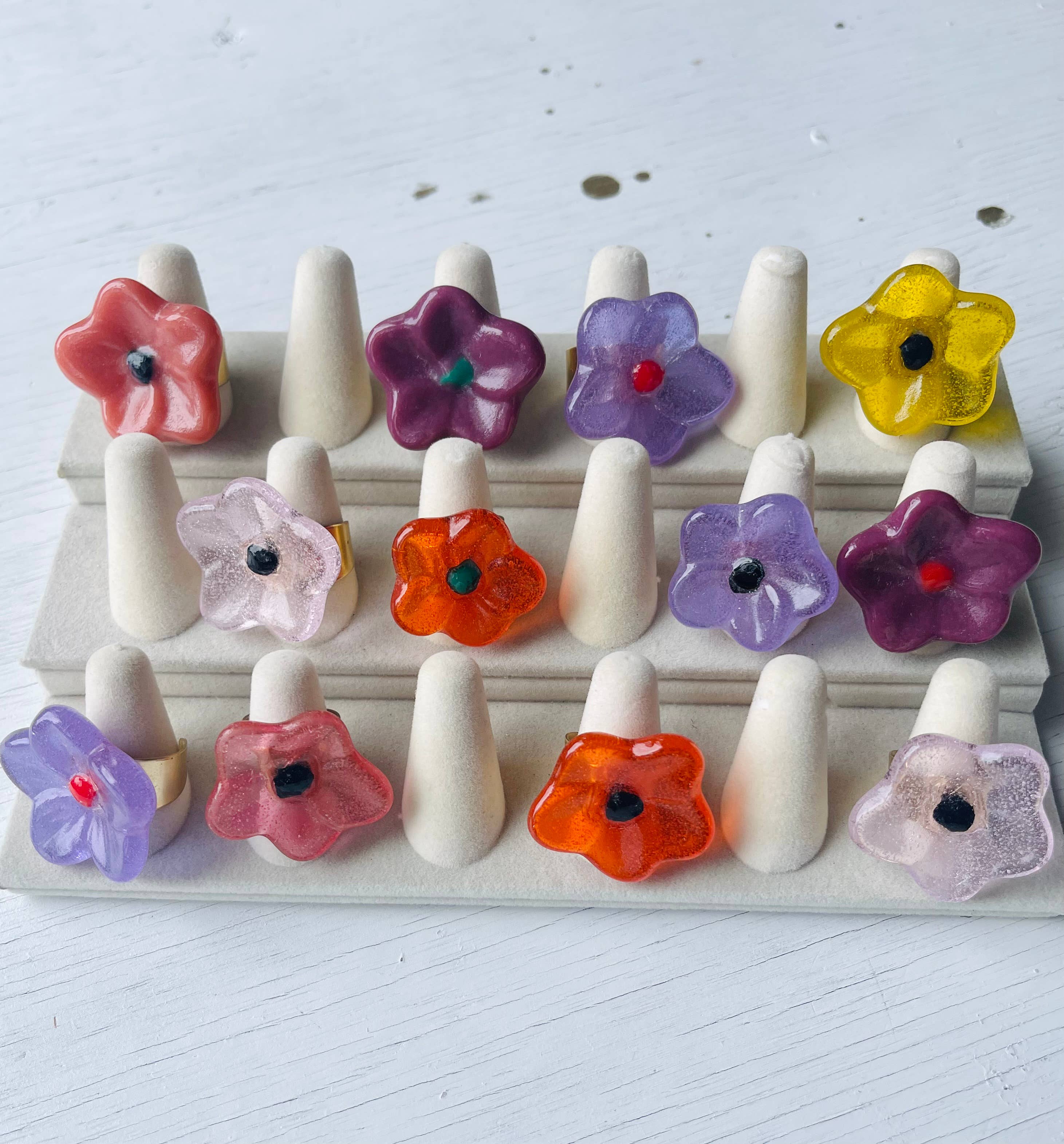 Set of 12 - Adjustable Wildflower Rings - Statement Jewelry