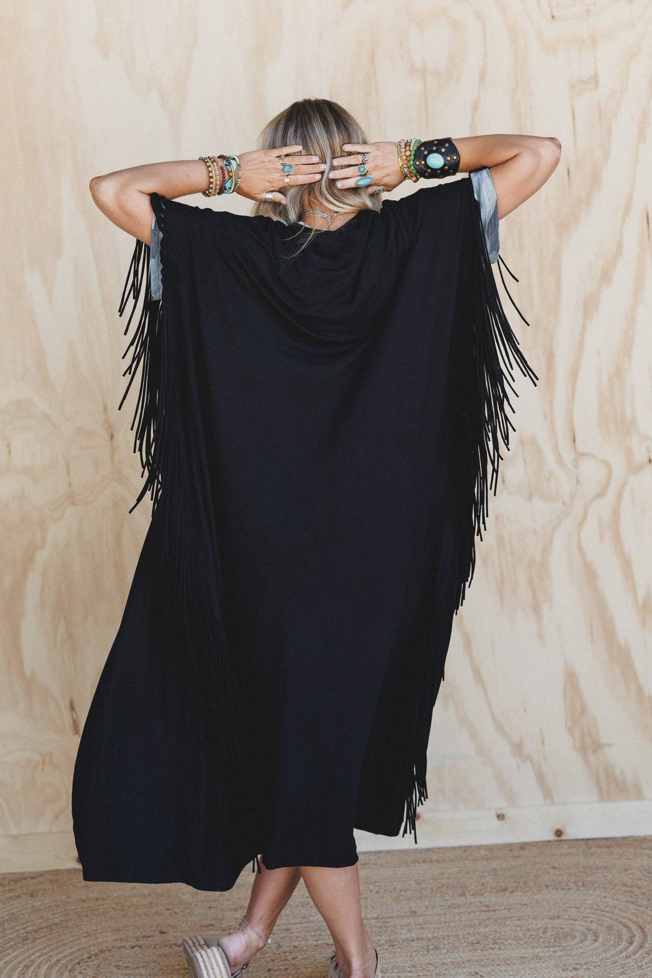 Western Showstopper Duster Kimono - Black: Black / XL