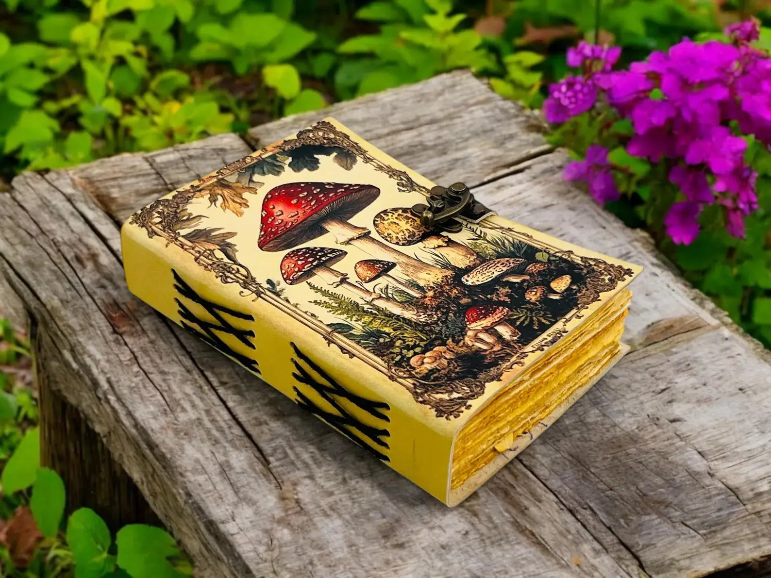 Grimoire Vintage Mushroom leather journal Handmade Antique