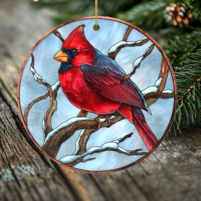 Cardinal Christmas Ornament – Porcelain Stained Glass Look – Double Sided – Sold Individually or as Set of 7: Cardinal Ornament #3