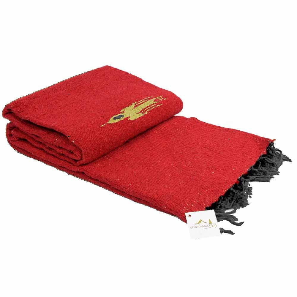 Red Thunderbird Mexican Blanket Vintage Style Hand Woven