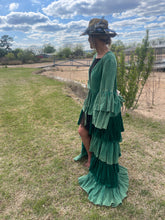 Load image into Gallery viewer, Emerald Ruffle Velvet Duster: Sm
