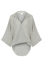 Load image into Gallery viewer, Sade Top - Black Stripes | 100% Turkish Cotton Natural Boho Loosefit Surplice Crossover Collored Envelope Style Oversize Shirt Lightweight One Size : Black Stripes
