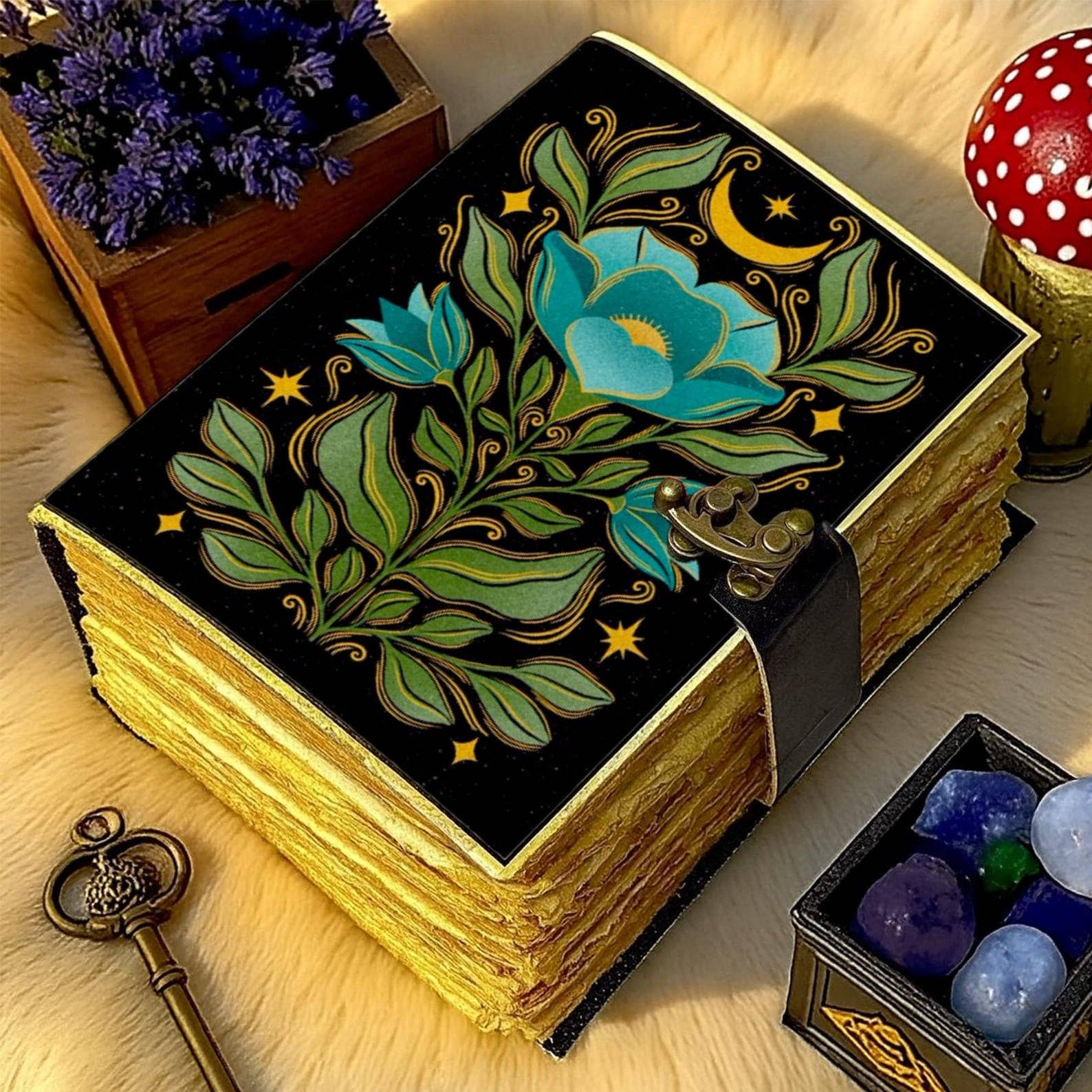 Blue Flower Moon  Leather Journal