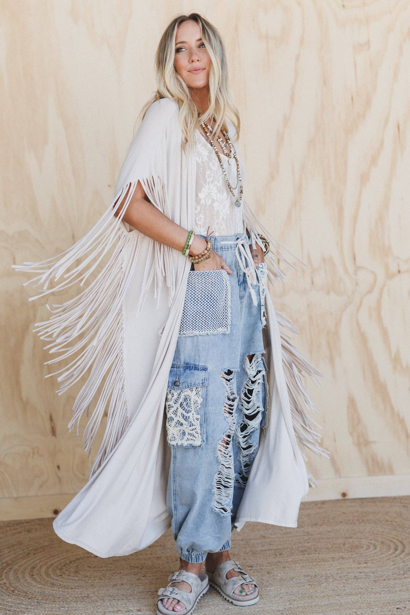 Western Showstopper Duster Kimono - Oat: Oat / M