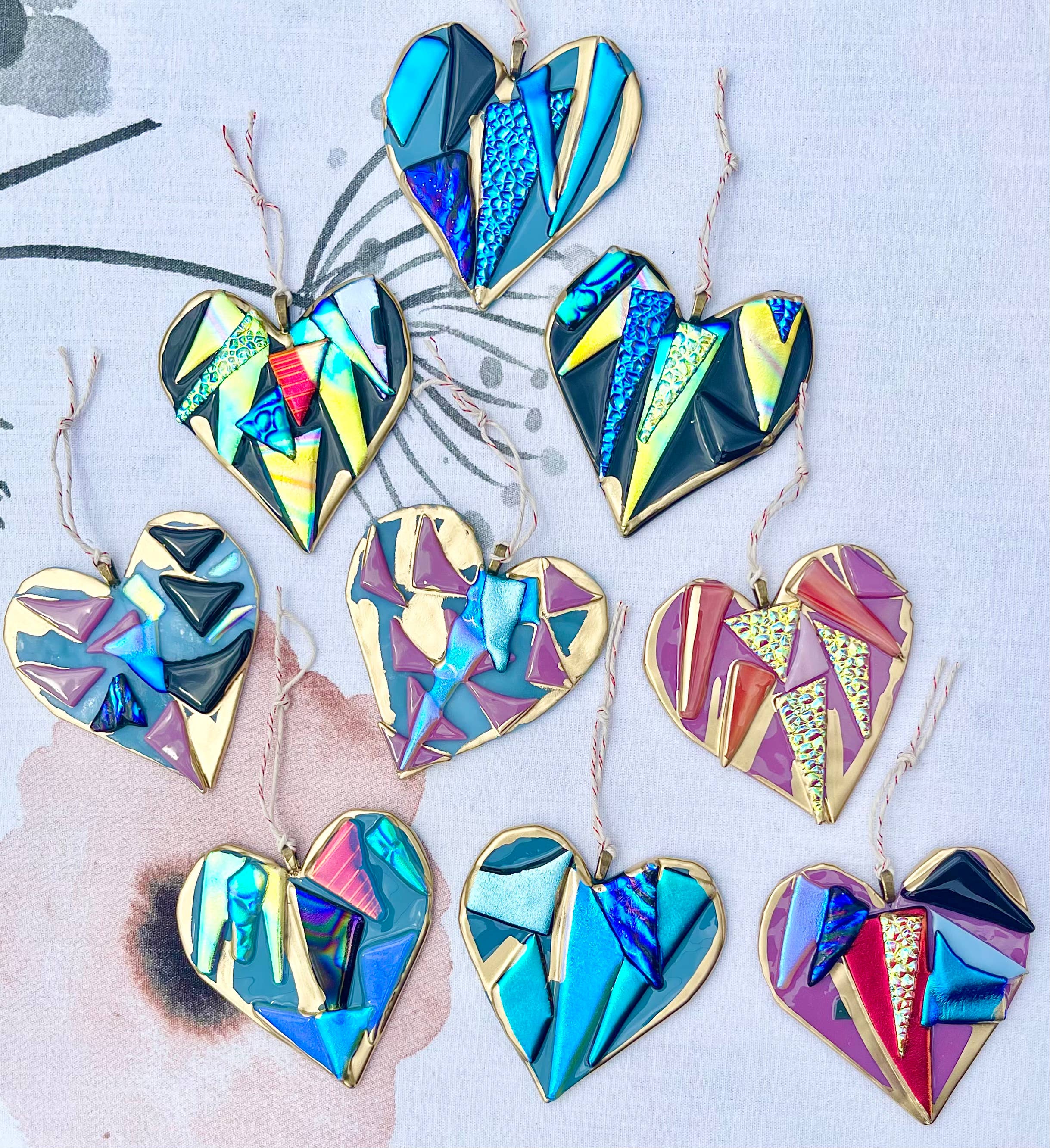 4.5" Glass Graffiti Heart - Assort  - Ornament - Valentine  