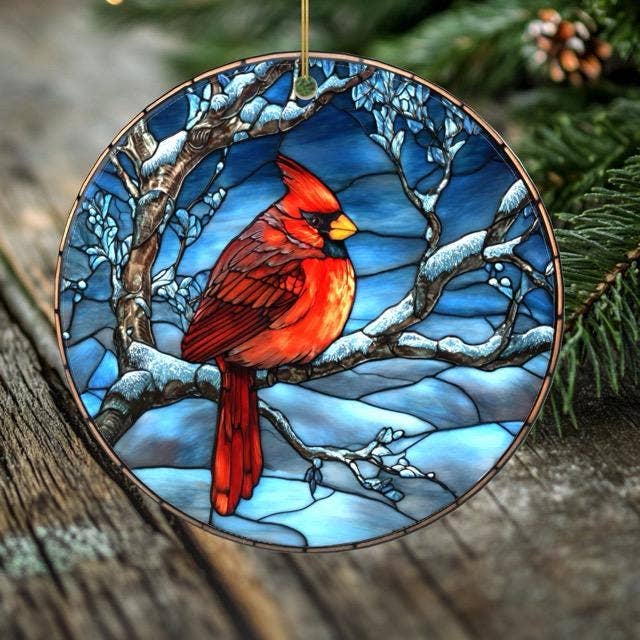 Cardinal Christmas Ornament – Porcelain Stained Glass Look – Double Sided – Sold Individually or as Set of 7: Cardinal Ornament #5