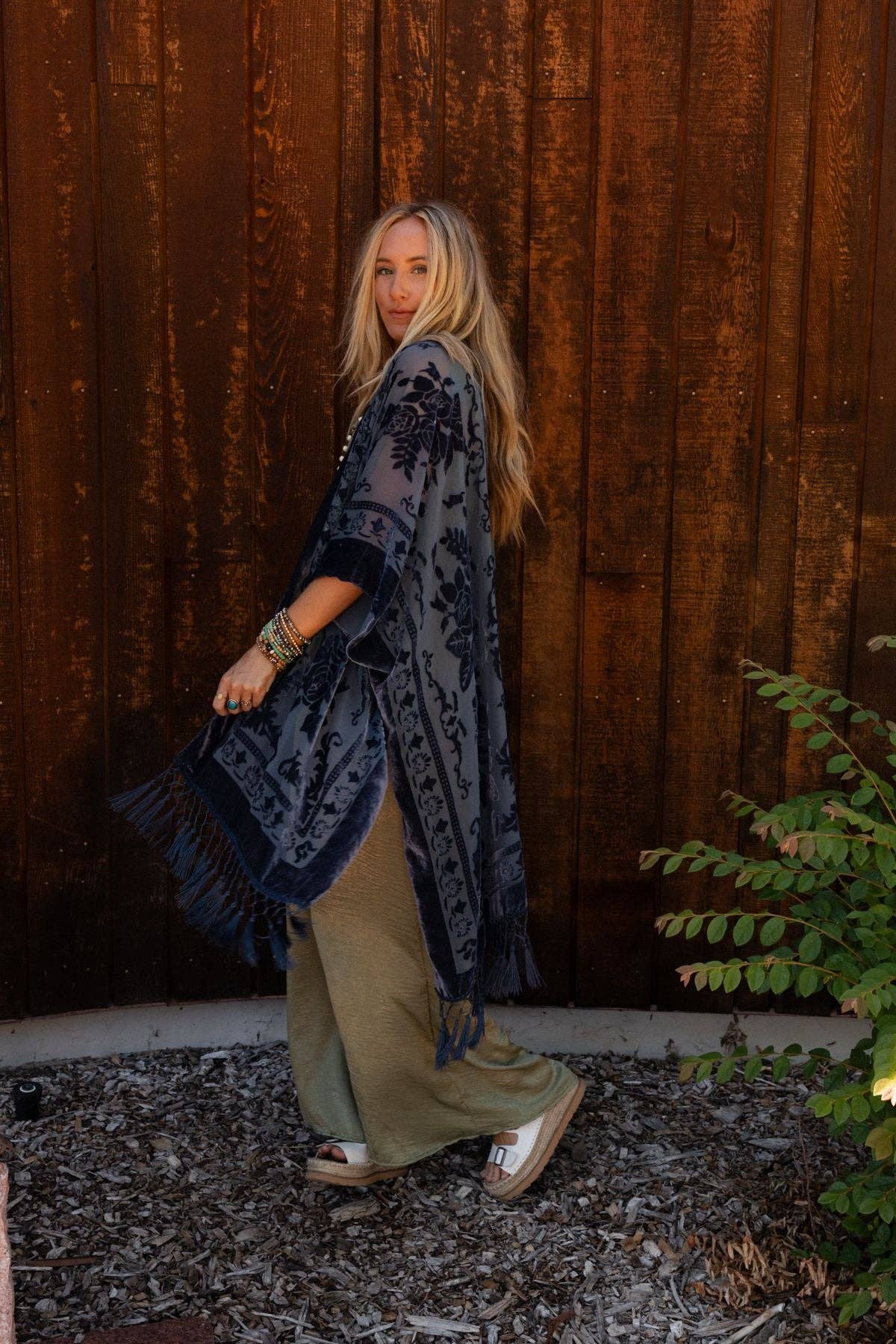 Winter Favorite: Crushin' On You Velvet Kimono - Navy Blue: OS