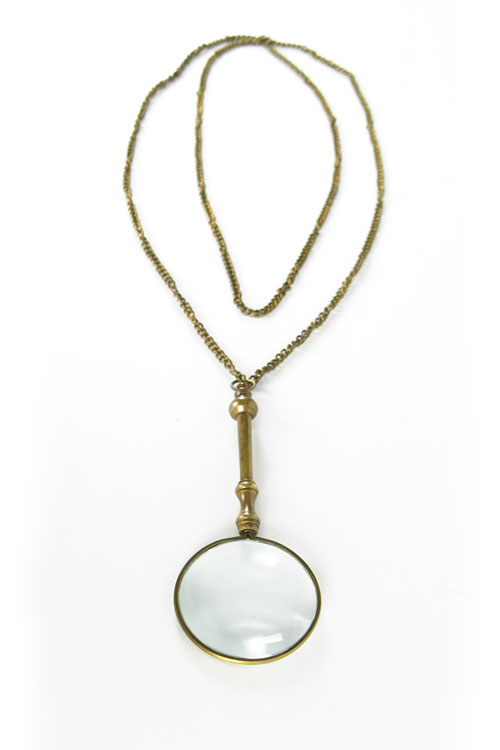 Antiqued Brass Small Magnifying Lens with Long Chain
