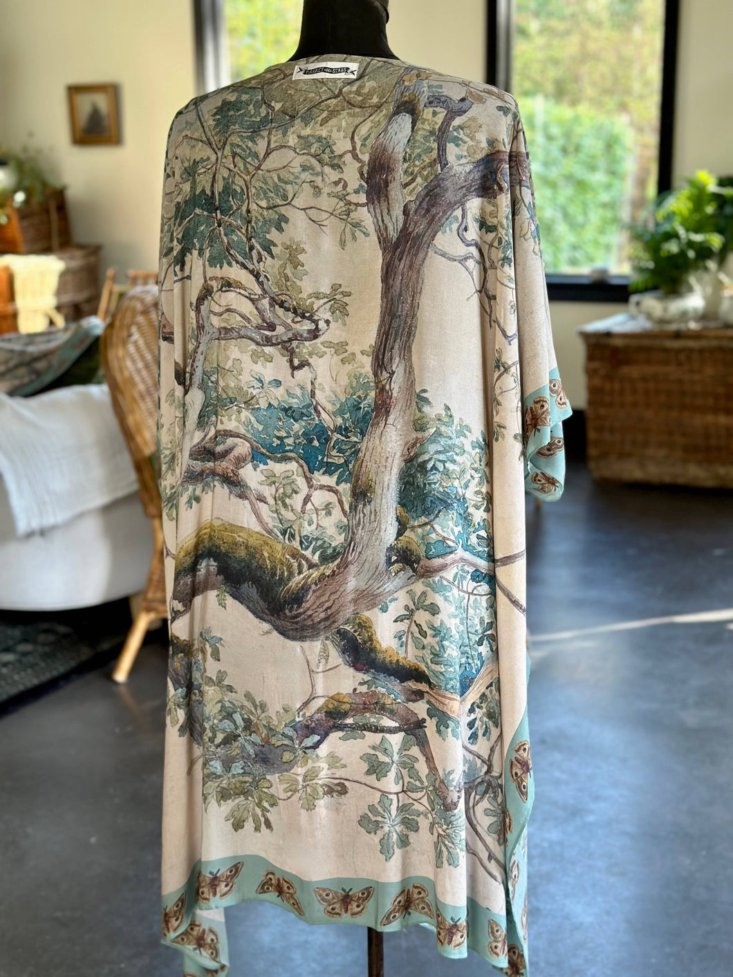 Earth and Sky Bohemian Bamboo Kimono with Tree Print