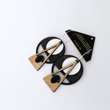 Load image into Gallery viewer, Architectural Lightweight Leather + Birch earring: Deco BLK
