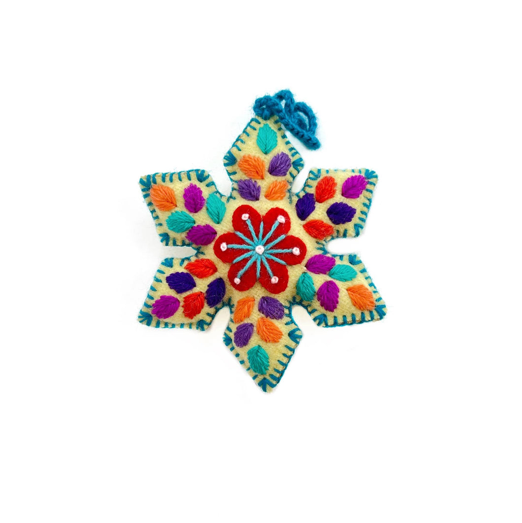 Colorful Snowflake Embroidered Ornament, Various Colors