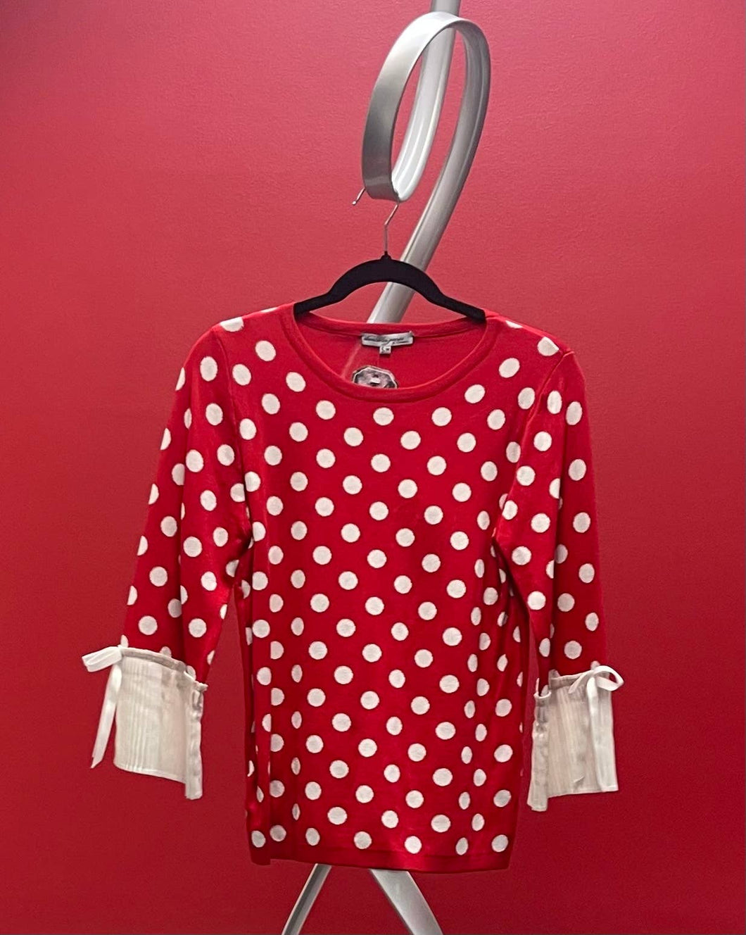 Red Knit Sweater/ White Polka Dots
