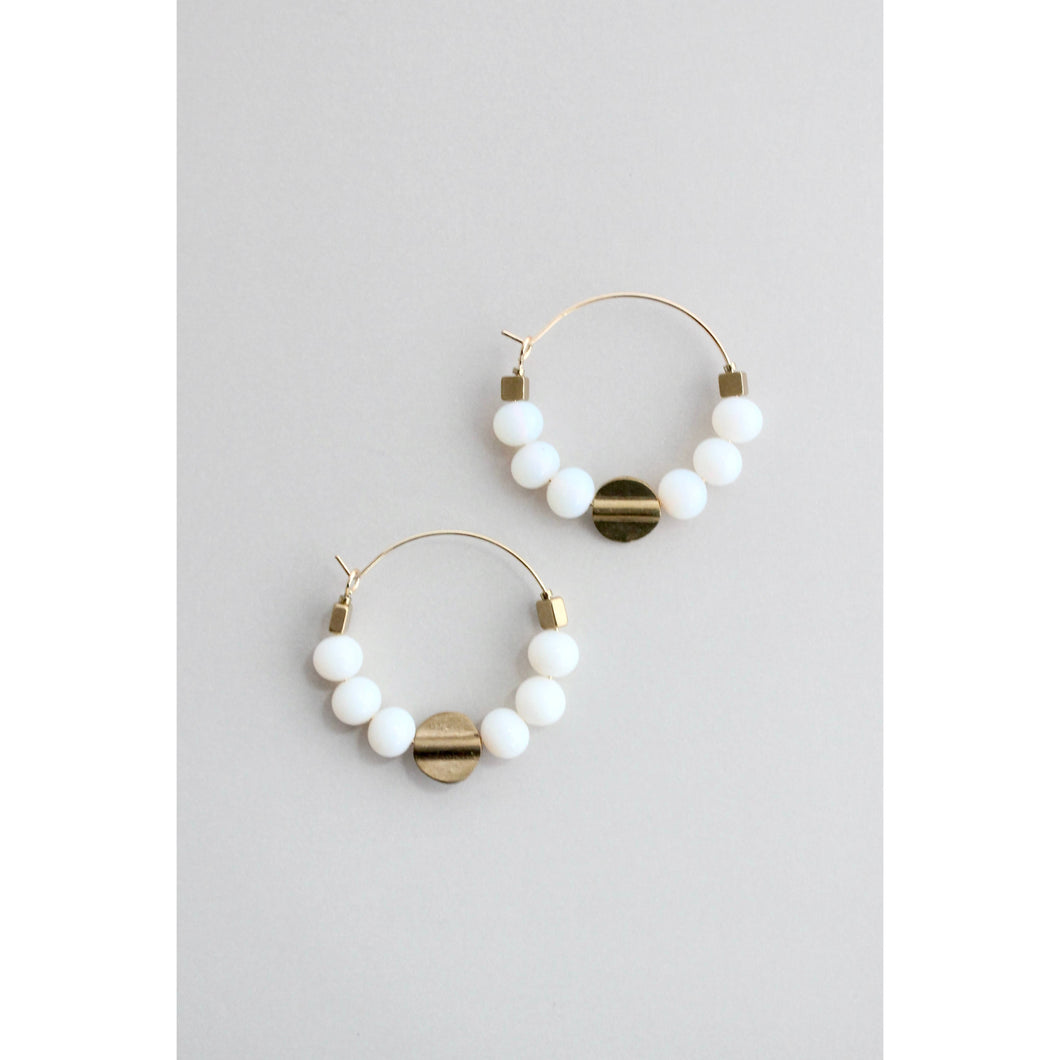 GNDE23 white opal hoop earrings