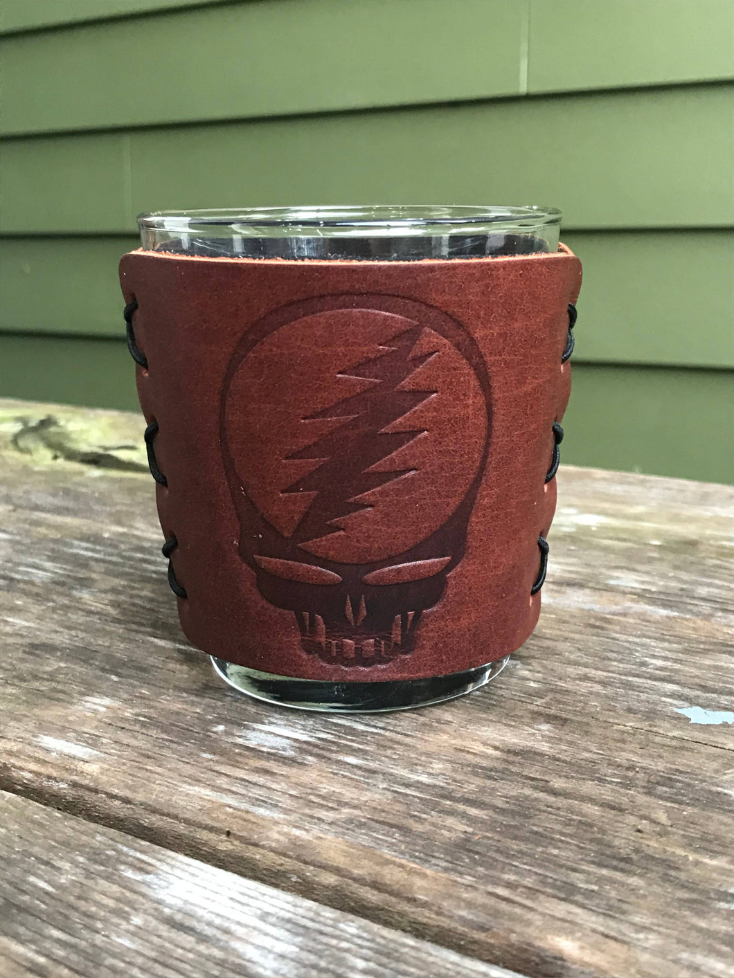 Steal Your Face Grateful Dead Rocks Glass and Leather Wrap