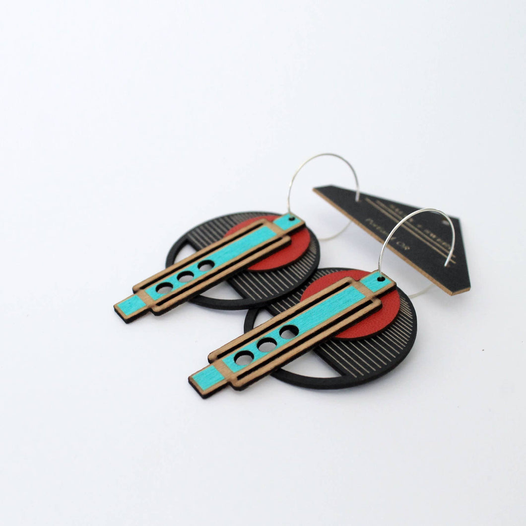 Architectural Lightweight Leather+Birch earring: Wright RoB