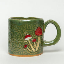 Load image into Gallery viewer, Mushroom Design Handmade, in Ohio, Ceramic Green 10oz Mug
