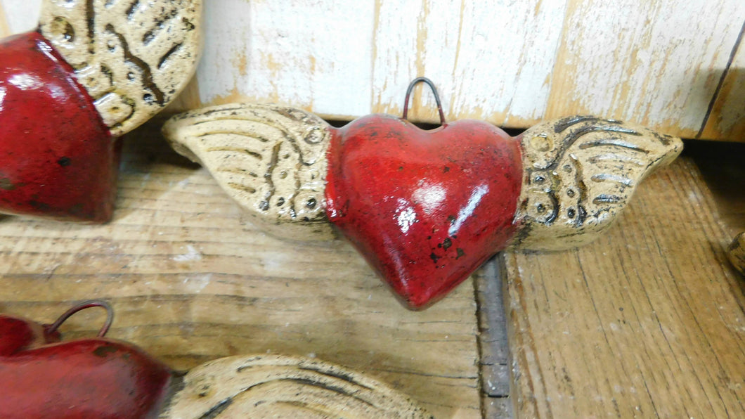 Mini Winged Clay Sacred Heart-Cross-Wall Decor-Folk Art-Mini