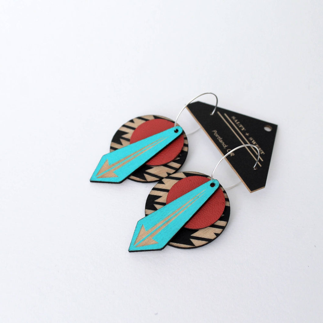 Architectural Lightweight Leather + Birch earring: Arrow SW