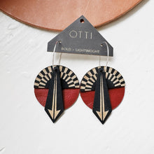 Load image into Gallery viewer, Architectural Leather + Birch earring: GEO Sunrise: Red
