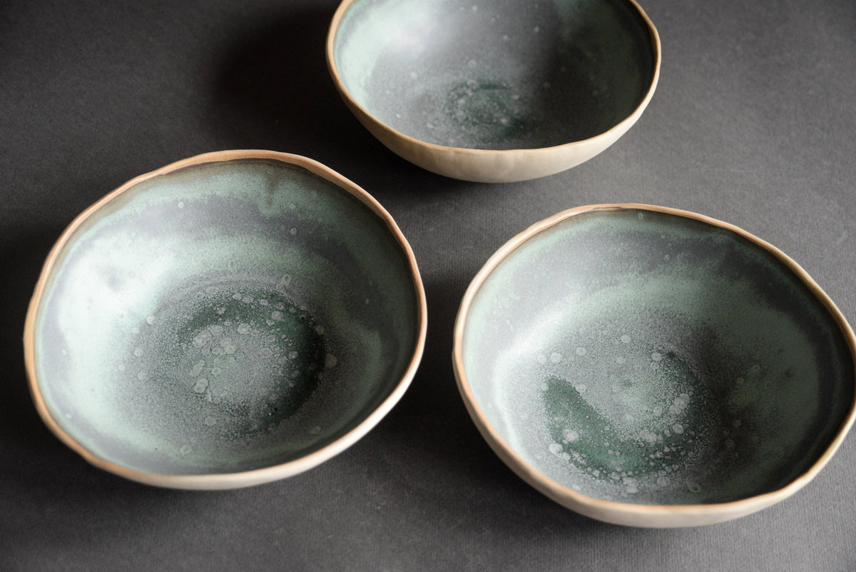 Latvia TQ stoneware- Turquoise Open Handmade Bowl Slab-Rolled 15 cm