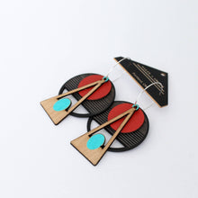 Load image into Gallery viewer, Architectural Lightweight Leather + Birch earring: Deco RoB
