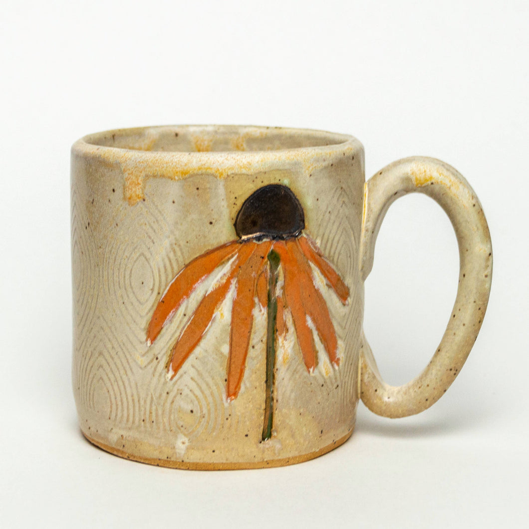 Orange Cone Flower Design Handmade in Ohio Ceramic Mug 10 oz