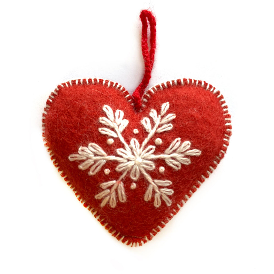 Heart Embroidered Wool Christmas Ornament