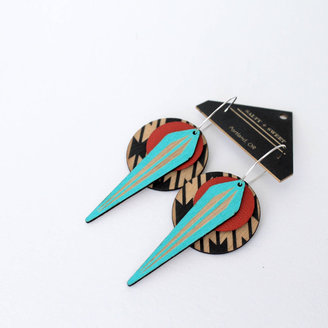 Architectural Lightweight Leather + Birch earring: Naja SW