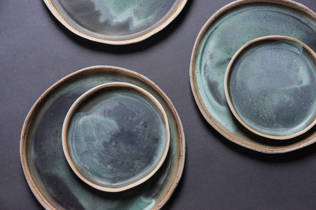 Latvia TQ stoneware- turquoise matte HANDMADE PLATE, slab-rolled