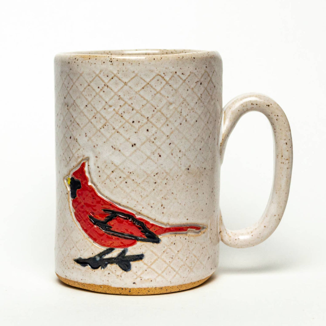 Red Cardinal Pattern Handmade Ceramic White 16oz Mug