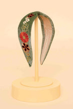 Load image into Gallery viewer, Velvet Narrow Headband - 70s Kaleidoscope Floral, Sage
