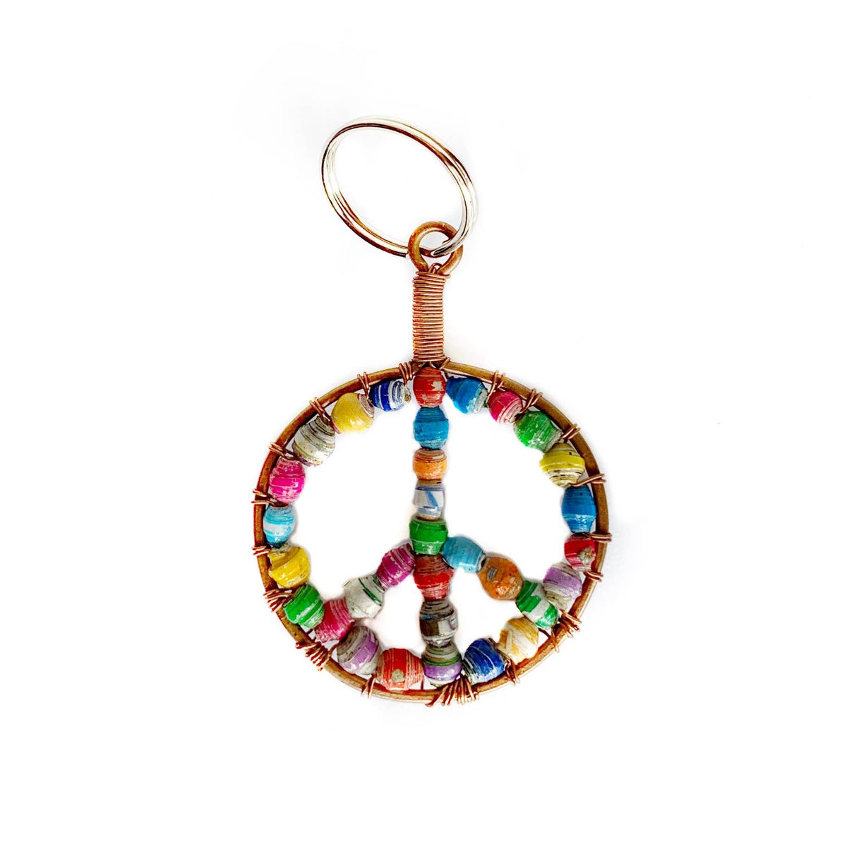 Peace Sign Paper Bead Keychain