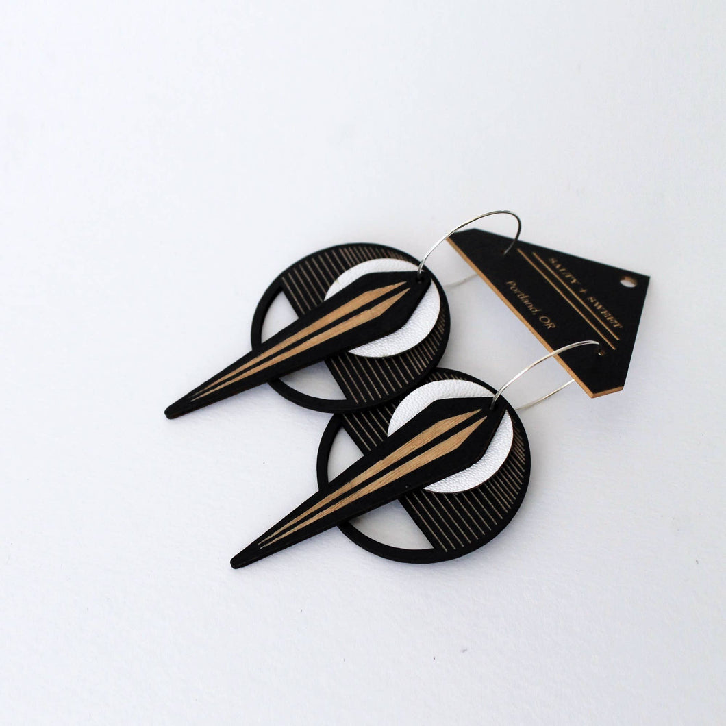 Architectural Lightweight Leather + Birch earring: Naja BLK